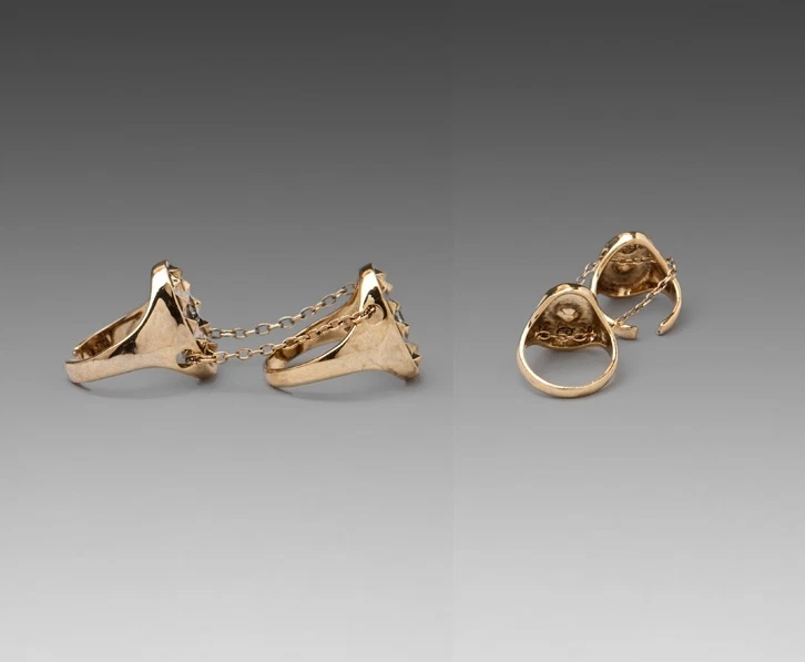 全新 HOUSE OF HARLOW 1960 镀金 双指 太阳戒指 铺路 — 第 3/4 张图片