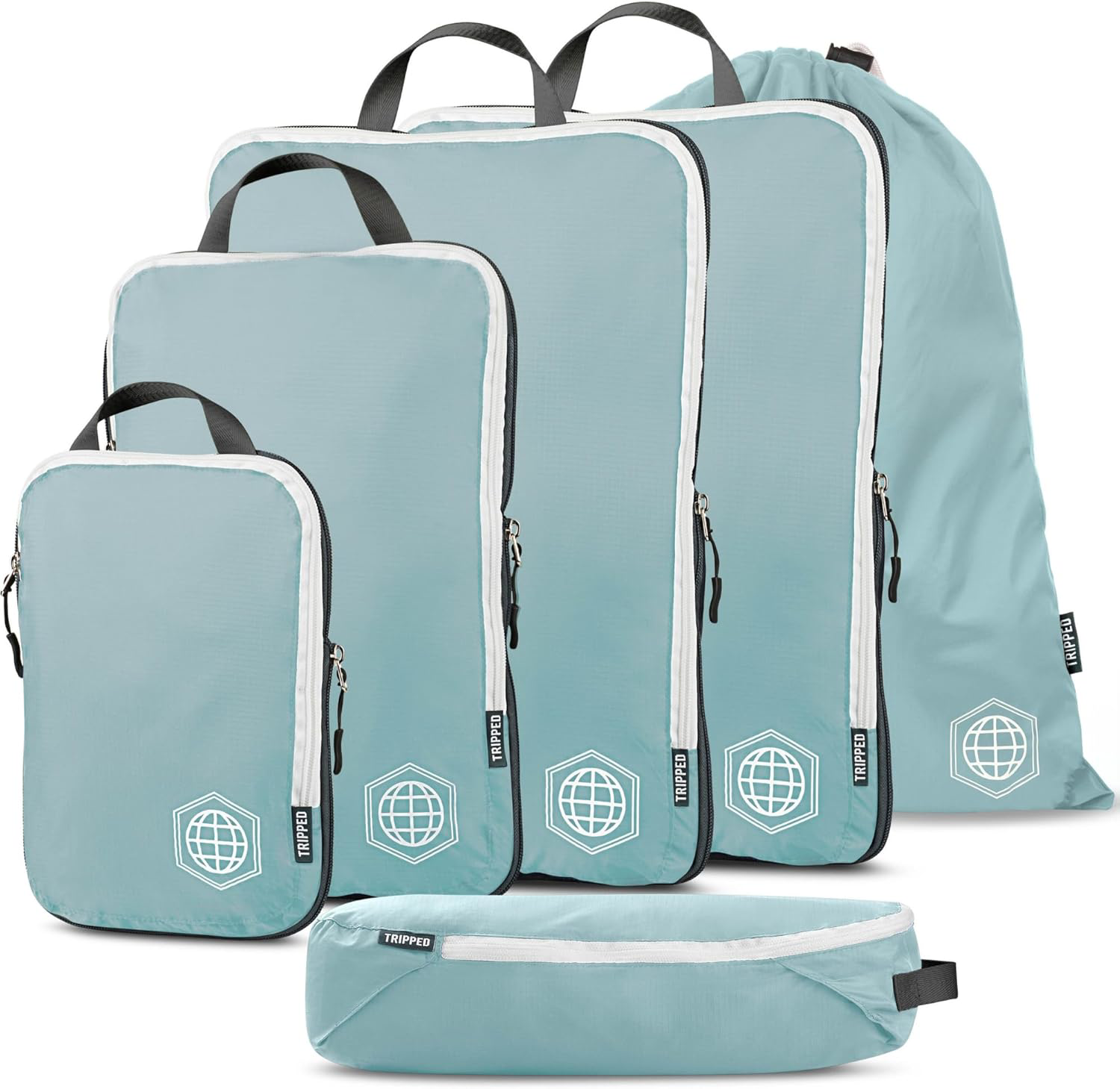 Teal White Extra Large Compression Packing Cube 6-Piece Set for Travel