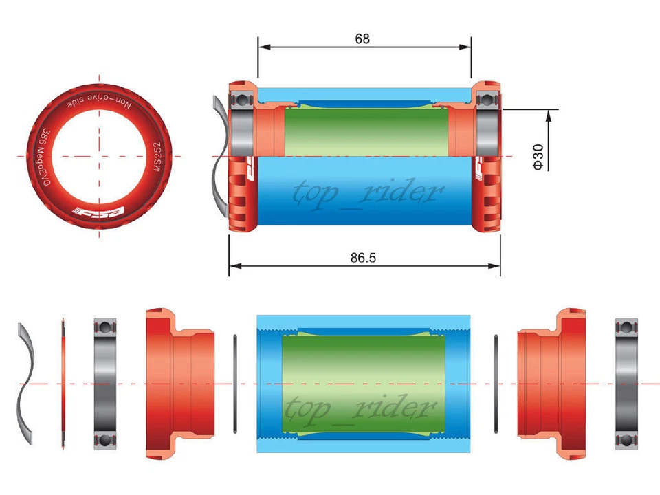 FSA Road Bike MegaEvo Bottom Bracket EVO 8681 BB 386EVO Crank to BSA 68mm Frame - Image 2 of 2