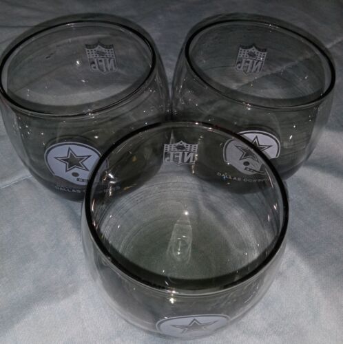 3 Vintage 1970's NFL Dallas Cowboys Round Smoke Gray Tumblers Glasses - Picture 1 of 3
