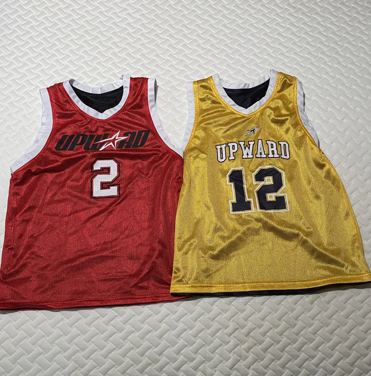 Upward Basketball Jersey Lot of 2 Navy Yellow Black Red Youth Medium  Reversible