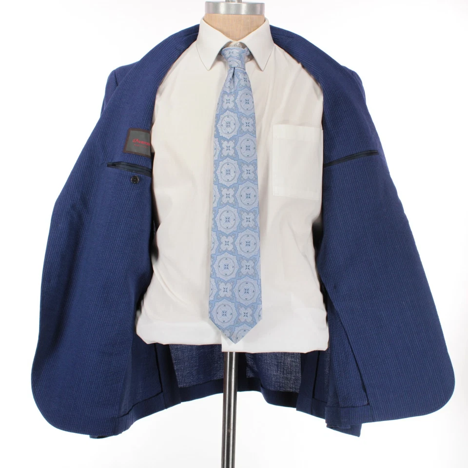 Abrigo deportivo d'Avenza nuevo con etiquetas mezcla lana/lino talla 52 EE. UU. 42R en azul liso/rayas Foto 3 de 4