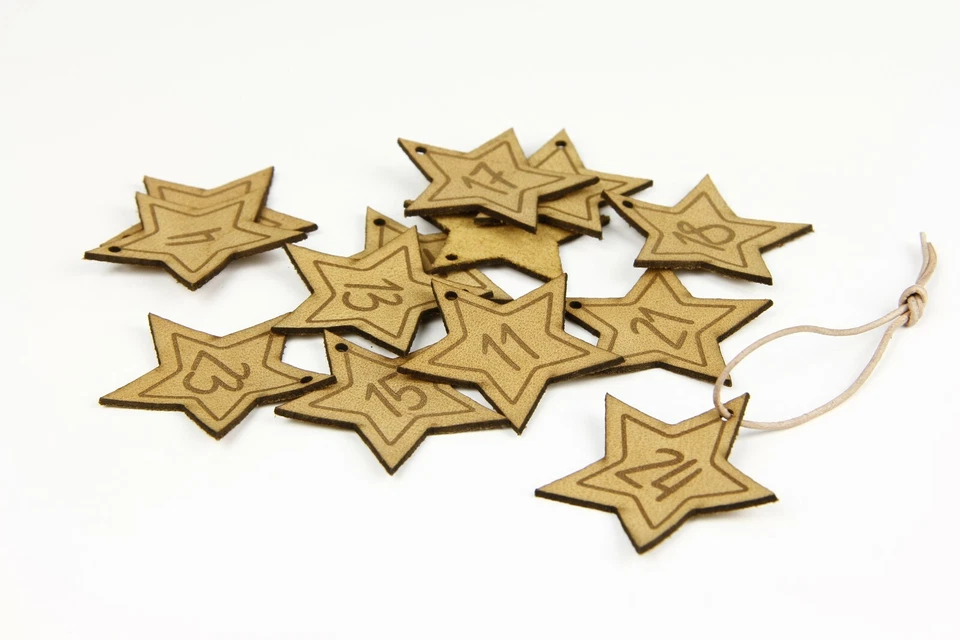 Adventszahlen aus Leder "Stern" 1-24 zum Aufnähen, Rindleder, caramel - Bild 2 von 4