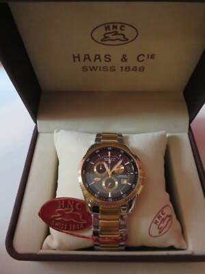Haas & Cie Schweizer Herrenuhr 1848 vergoldet mit Datum und Chrono 869,00  Neu