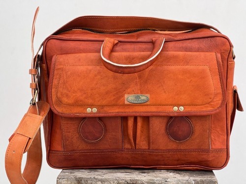 Vintage Smooth Leather Briefcase Laptop Attache Messenger Shoulder Portfolio Bag - Picture 6 of 6