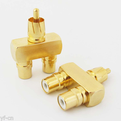 1pc Gold Plated 1RCA Male to 2RCA Female Connector RCA Audio Y Splitter Adapter