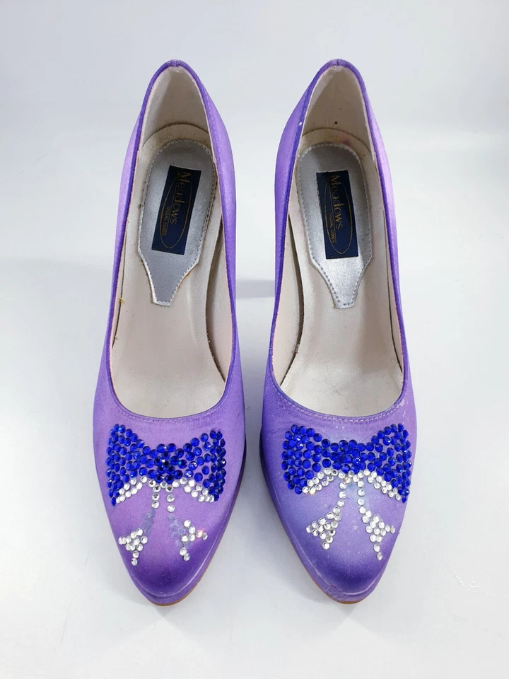 Meadows size 4 (37) purple satin diamante bow stiletto heel bridal court shoes - Image 4 of 4