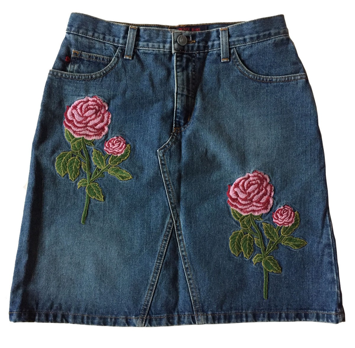 FIORUCCI SAFETY JEANS Skirt Embroidered Denim Vintage Size 7-8 | eBay