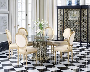 Elysee 7 Piece Traditional Dining Room Gold Finish Round Gl Table
