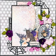 Handmade Gothic HAUNTING Halloween Owl  Flowers 12x12 Premade Scrapbook Layout