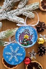 DIY Bead Embroidery "Raccoon and New Year", Christmas Tree Toy DIY Kit