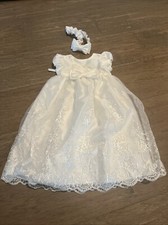 Picture Perfect Lace Baptism Christening Gown dress 3-6 Months Matching Bow