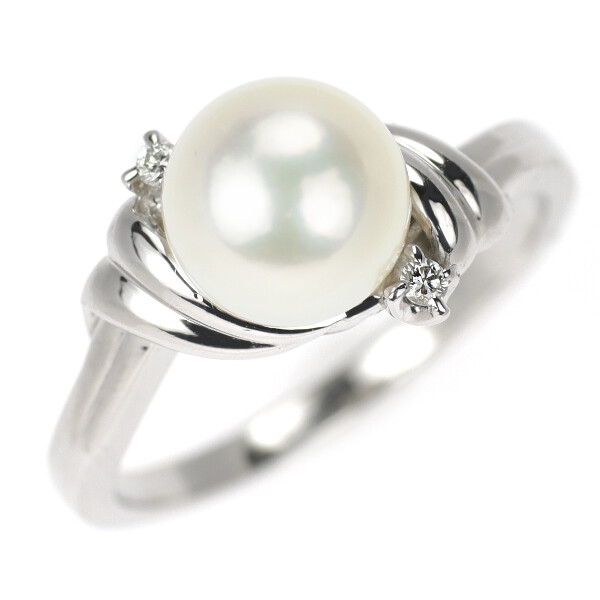 Mikimoto Pt950 Akoya Pearl Diamond Ring Diameter Approx. 8.2 mm - Auth free ship