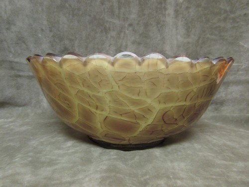 Circa 1900's Art Glass Bowl Cased White and Cloud Amber Scalloped Edge - Picture 2 of 5
