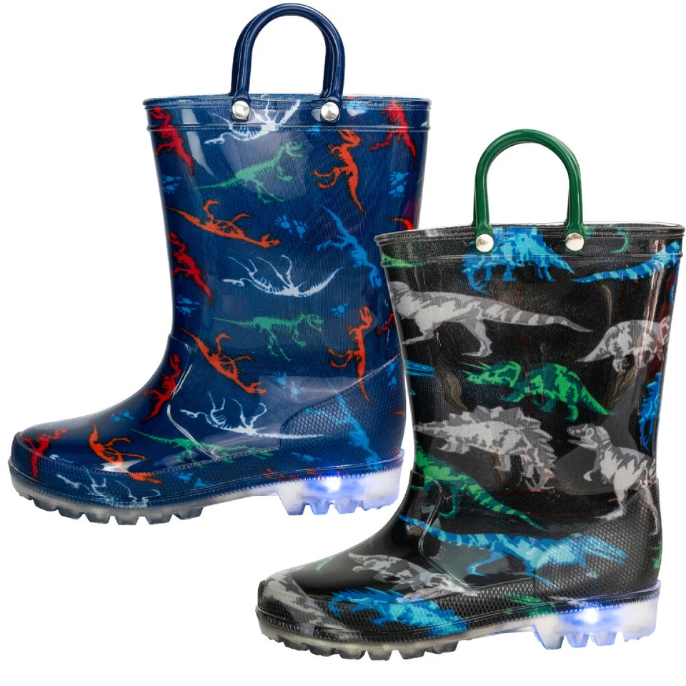 diMio DINO Gummistiefel mit LEDs für Jungen Kinder Regenstiefel Gr. 26-30 NEU