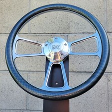 14 Billet Steering Wheel Polished Carbon Fiber Wrap Retro Gmc Logo Horn Button