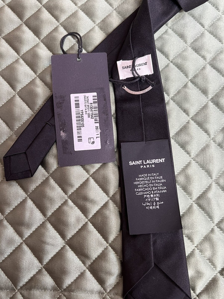 アクセサリーその他 SAINT LAURENT BLACK SILK TIE NWT Saint Laurent YSL Black Gray Jungle Leaf Jacquard Silk
