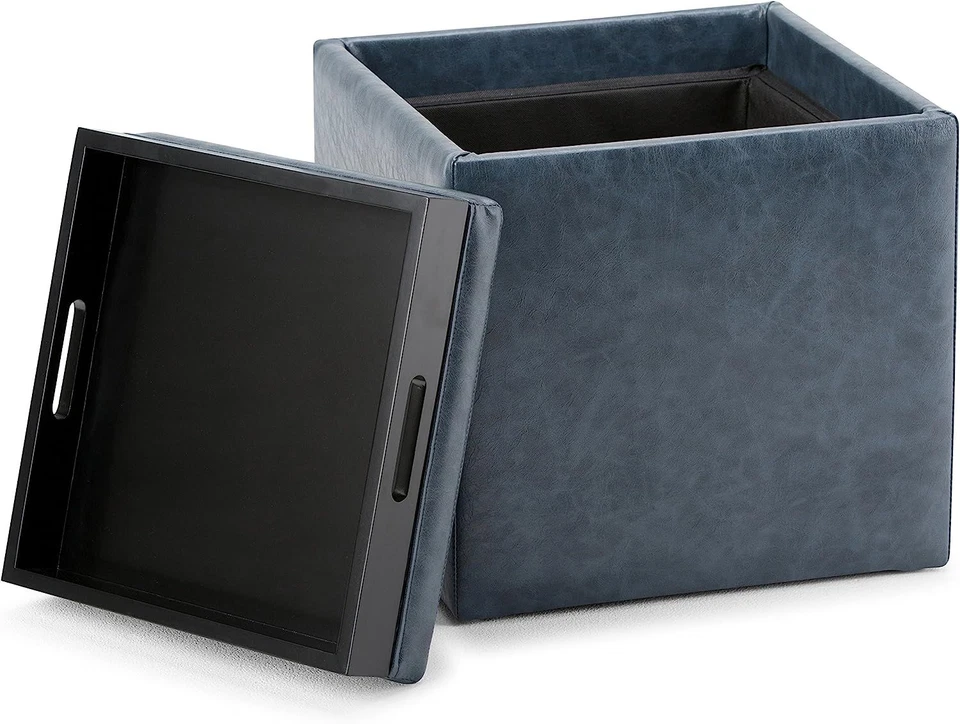 SIMPLIHOME Rockwood 17 inch Wide Square Cube Storage 17 inch, Denim Blue  - Image 3 of 4