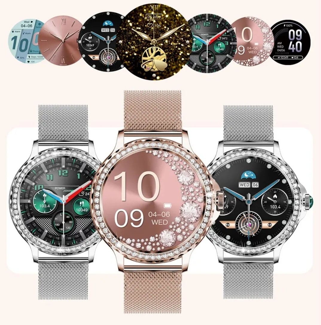 Montre connectée argent pour femme design chic Diamond Love boîtier brillant haut de gamme