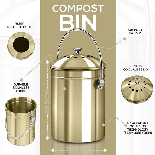 Compost Bin with Lid and 1.3 Gallon Compose Spare Charcoal Filter Utopia Kitchen - Afbeelding 38 van 62