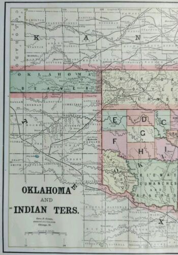Vintage 1891 OKLAHOMA INDIAN TERRITORY Map 14"x11 Old Antique Original TAHLEQUAH - Picture 3 of 5