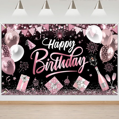 Pink Happy Birthday Backdrop 6x3.6ft Rose Gold Glitter Birthday Backdrops for...