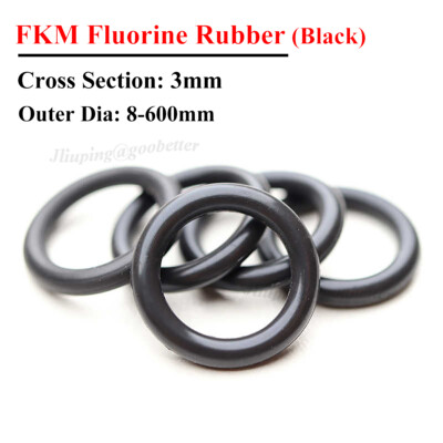 O-Ringe Schwarz Fluorkautschuk 3mm Schnurstärke OD 8-600mm Dichtung Dichtring