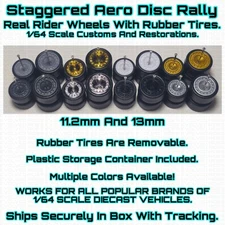 Aero Disc Rally Staggered Real Rider Wheels Rubber Tire For 1/64 Scale Hot