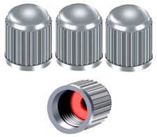 4x Silver Tyre Valve Dust Caps With Internal Air/Dust/Water Seals Steel/Alloys