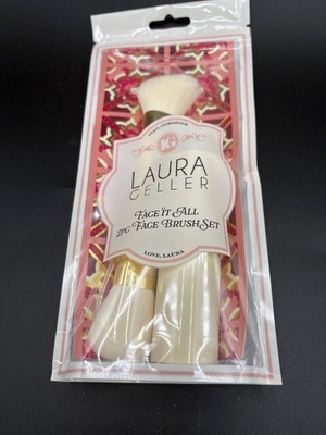 NEW Laura Geller Face It All 2-Pc Brush Set White Kabuki & Powder Brush