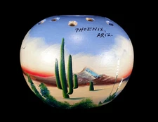 PAINTED VINTAGE MEYER TEXAS ART POTTERY FLOWER FROG VASE DESERT CACTUS LANDSCAPE