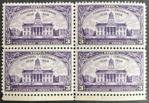 US 1938 Scott # 838 Block of 4 MNH OG Iowa City Capitol - 第 1/2 張圖片