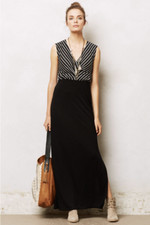 NWT XS Anthropologie Embarcadero Maxi Dress By Lilka, BLACK/WHITE, Light & Comfy