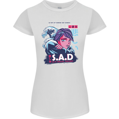 Musik Vaporwave Anime Girl Emo SAD Damen Petite Cut T-Shirt
