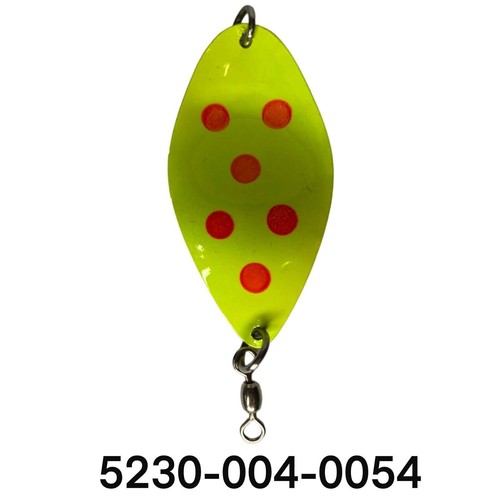 Luhr Jensen No. 4 Manistee Spoon with No Hook, Charteuse &Fire Dot 5230-004-0054