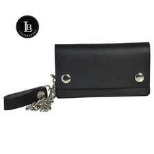Mens Leather Motorcycle Studded Double Snap Trucker Biker Bi- Fold Chain Wallet