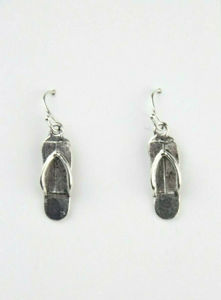 Sandalia Chanclas Dije Pendientes Plata de Ley 925 Ganchos Estaño Dijes 1 1/4" Foto 3 de 4