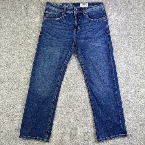 TK Axel Jeans Mens 34X30 Slim Boot Cut Blue Denim Stretch Mid Rise Distressed - 第 1/12 張圖片