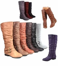 Women's Fashion Low Flat Heel Mid-Calf  Knee High Riding Boot Shoes Size 5 -11