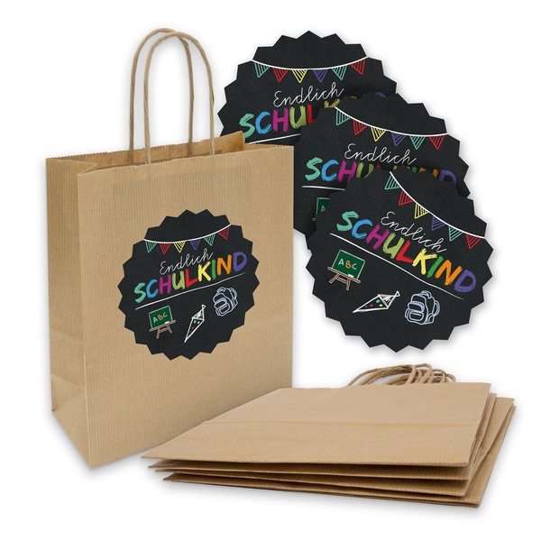 Itenga 10X PapiertüTe Kordel Mit Aufkleber Schulkind Tafel Einschulung Geschenk-image