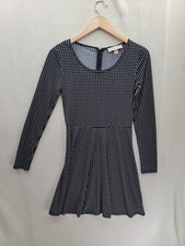 Michael Kors Navy Blue White Long Sleeve Zip Back A-line Dress Size-XS