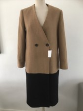 Bnwt Zara Colourblock Wool Mix Camel Black Coat Jacket S Uk 12