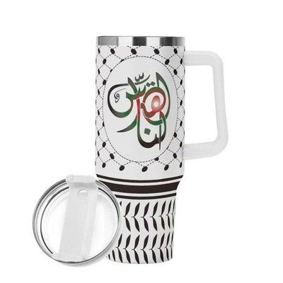 JEVOLVE 40 oz Tumbler with Handle and Straw | Insulated Mug - Kufiya Design