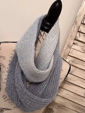 Hand Knitted Women’s Cowl Infinity Scarf in Bluestone Frost