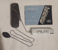 Minox B Miniature Spy Camera, Chain, Leather Case & Manual