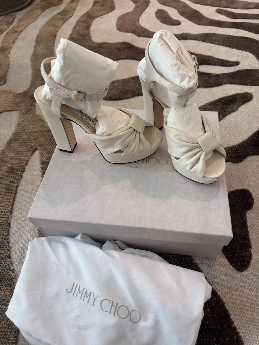 NEW Jimmy Choo platform sandals heels size 37 ivory Heloise 120 mm