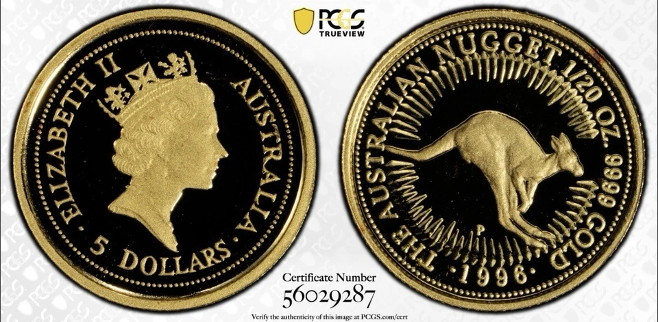 1996 $5 Australia 1/20 Oz Gold Proof Kangaroo Nugget • PR69 POP 1 • 1000 Minted - Image 3 of 3