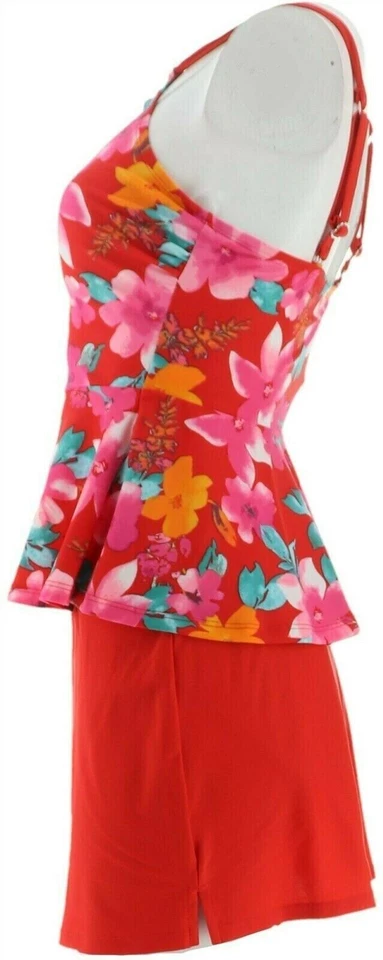 Isaac Mizrahi 活体花卉薄纱背心裙尼龙氨纶火焰红色 12 — 第 4/4 张图片