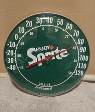 Ancienne enseigne thermomètre publicitaire ENJOY SPRITE SODA POP magasin 12" ronde