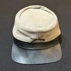 Vintage BICK Suede Leather Civil War Style Kepi Cap with Crossed Rifles Pin